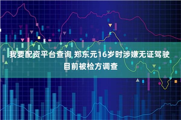 我要配资平台查询 郑东元16岁时涉嫌无证驾驶 目前被检方调查