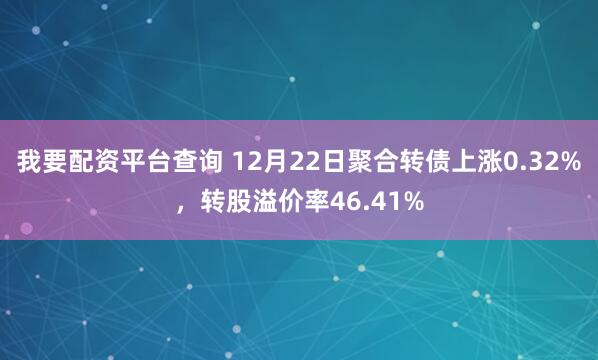 我要配资平台查询 12月22日聚合转债上涨0.32%，转股溢价率46.41%